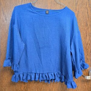 SHEIN Blue Easter Spring Top with Ruffle Hem
